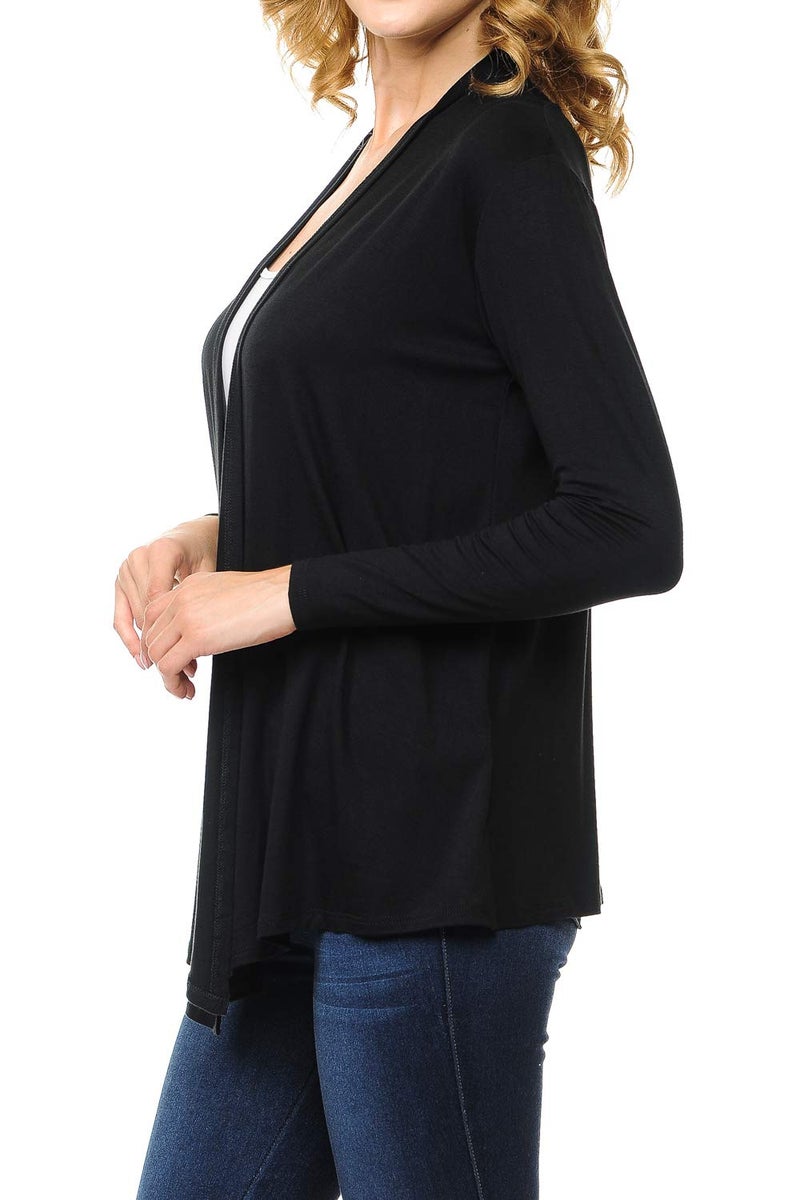 MINEFREE Women's Long Sleeve Open Front Drape Lightweight Knit Cardigan Black L - Image 2